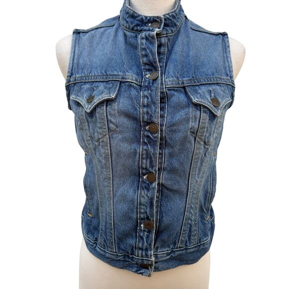 VTG Levi Strauss Denim Vest Sz Misses M 8-10 100% cotton Med Wash Y2K Western - Picture 2 of 11